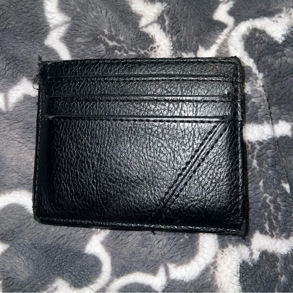 Zara mens black leather card holder wallet open slit in middle